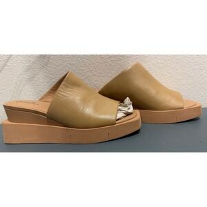 Naked Feet Infinity Tan Leather Platform Wedge Mule Sandals Women 8M 10279